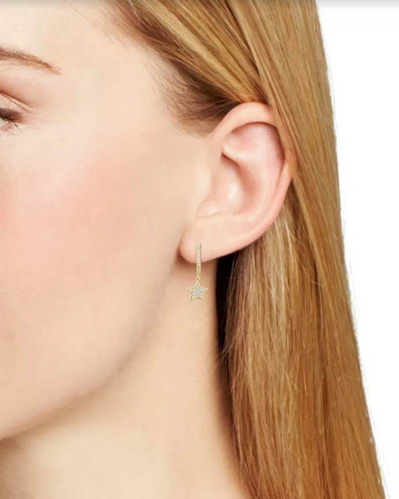 Pavé Star Drop Hoop Earrings