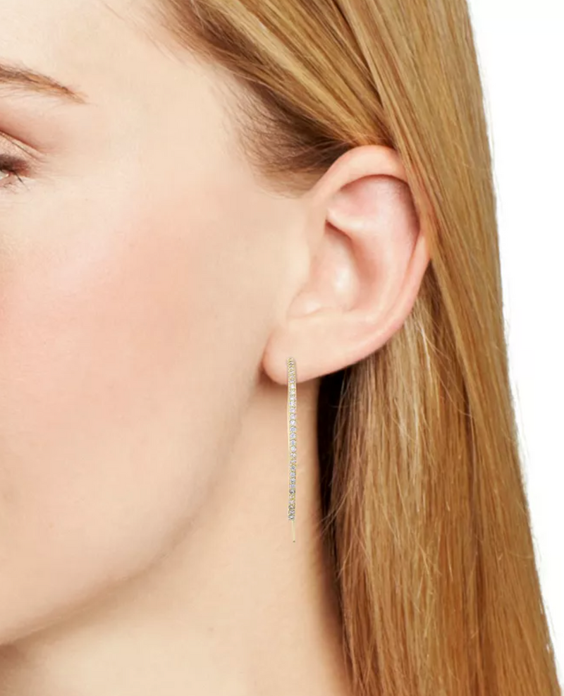 Pavé Stone Threader Hoop Earrings