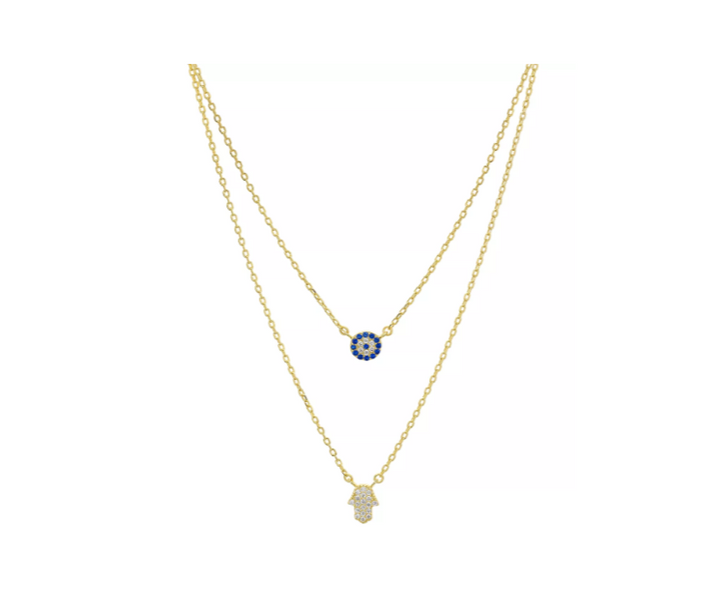 Layered Evil Eye and Hamsa Necklace