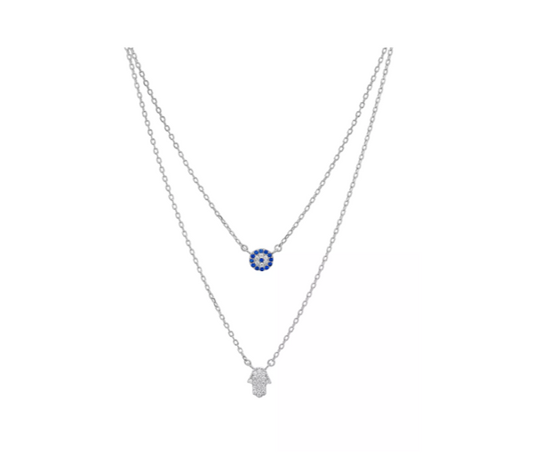 Layered Evil Eye and Hamsa Necklace