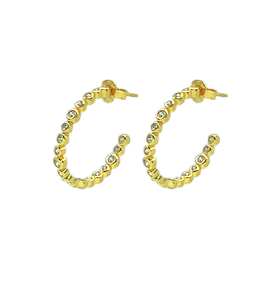 Bezel Stone Hoop Earrings